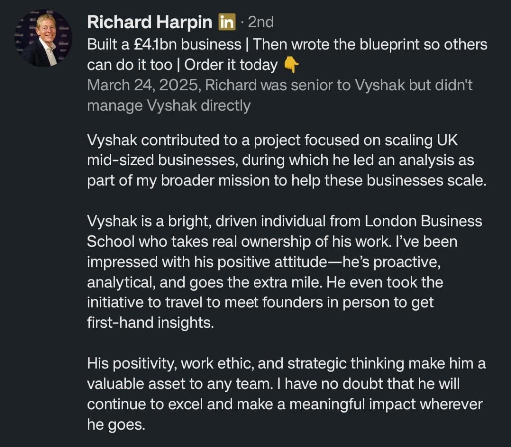 Recommendation from Richard Harpin